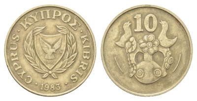 Кипр 10 центов 1983 год-тип KM 56.1 никель латунь 4706-645