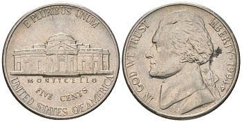 США 5 центов 1994 Томас Джефферсон KM A192 медно-никель 4551-244