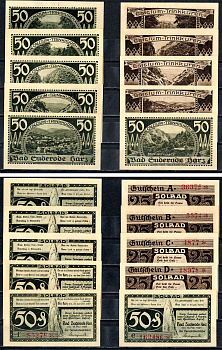 Бад-Зудероде (Пруссия, Саксония) полный набор из 10 нотгельдов (25 и 50 пфеннигов) 1921 Mehl Grabowski 1292.1a бумага UNC (пресс) 7556-54-3-3