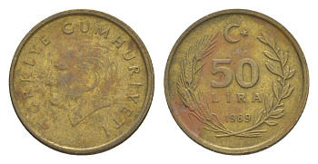 Турция 50 лир 1989 Кемаль Ататюрк KM 987 алюминиевая бронза 4647-637
