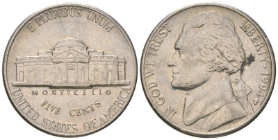 США 5 центов 1994 Томас Джефферсон KM A192 медно-никель 4551-244