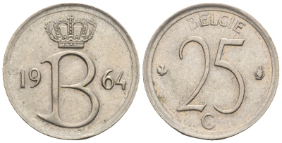 Бельгия 25 сантимов 1964 Belgie, Бодуэн I (1951-1993) KM 154.1 медно-никель 4609-748