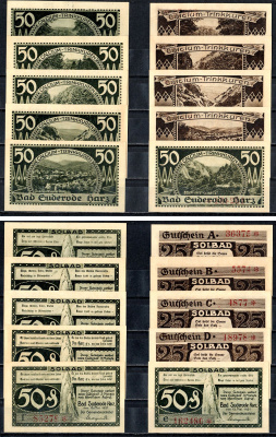 Бад-Зудероде (Пруссия, Саксония) полный набор из 10 нотгельдов (25 и 50 пфеннигов) 1921 Mehl Grabowski 1292.1a бумага UNC (пресс) 7556-54-3-3