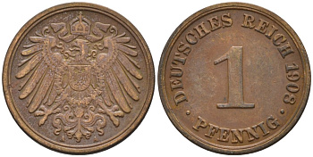 Германия 1 пфенниг 1908 A KM 10, J. 10 медь 4567-1258