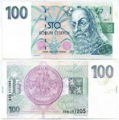 Чехия 100 крон 1993 Карл IV Pick 5 a бумага 7551-5-4-1