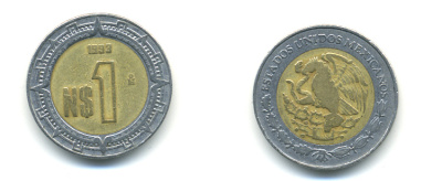 Мексика 1 песо 1993 KM 550 биметалл 176-1227