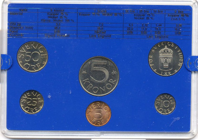 Швеция набор монетного двора из 6 монет 1982 в пластике, Карл XVI Густав (1973- ) KM MS23 UNC 5-4-2-81