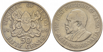 Кения 50 центов 1969 Джомо Кениата KM 13 медно-никель 4548-531
