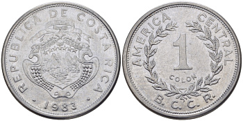 КОСТА-РИКА 1 КОЛОН 1983 В.С.С.R. KM 210.1 нержавеющая сталь 31-551