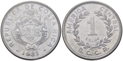 КОСТА-РИКА 1 КОЛОН 1983 В.С.С.R. KM 210.1 нержавеющая сталь 31-551