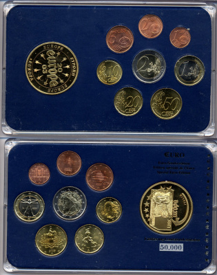 Италия евронабор от 1 евроцента до 2 евро включает жетон банкноты Италии, планшет биметалл, медно-никель UNC 3-4-9-25