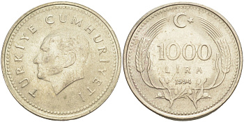 Турция 1000 лир 1994 Мустафа Кемаль Ататюрк KM 997 медь никель цинк 4448-344