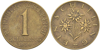 Австрия 1 шиллинг 1960 KM 2886 алюминиевая бронза 4592-1011