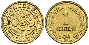Парагвай 1 сентимо 1950  KM 20 алюминиевая бронза  aUNC  220-1036