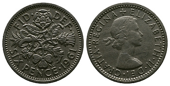 Великобритания 6 пенсов 1961 Елизавета II (1952-2022) KM 903, Spink 4149 медно-никель 4381-734