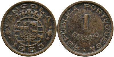Португальская Ангола 1 эскудо 1963 KM 76 бронза 33-913