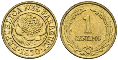 Парагвай 1 сентимо 1950  KM 20 алюминиевая бронза  aUNC  220-1036