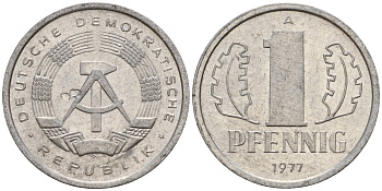 ГДР 1 пфенниг 1977 A KM 8.2 алюминий 116-852
