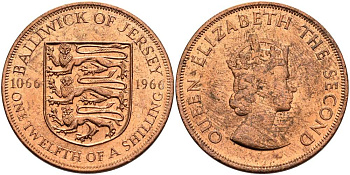 Джерси 1/12 шиллинга 1966 900 лет Нормандскому завоеванию KM 26 бронза UNC 4512-342