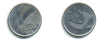 Бразилия 1 крузейро 1990 KM 617 нержавеющая сталь aUNC 93-1013
