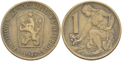 ЧЕХОСЛОВАКИЯ 1 КРОНА 1977 ЖЕНЩИНА САЖАЕТ ЛИПОВОЕ ДЕРЕВО KM 50 алюминиевая бронза 186-215