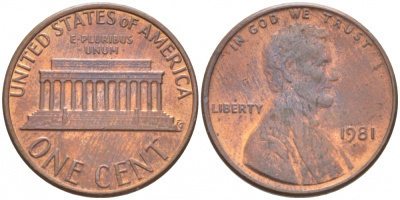 США 1 ЦЕНТ 1981 ЛИНКОЛЬН KM 201 медь цинк 3457-1253