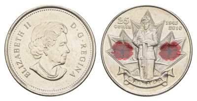 Канада 25 центов 2010 65 лет победе во Второй Мировой войне KM 1028 сталь плакированная никелем UNC 4652-1151