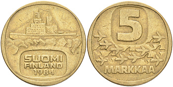 ФИНЛЯНДИЯ 5 МАРОК 1984 N ЛЕДОКОЛ KM 57 алюминиевая бронза 4556-917