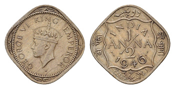 Британская Индия 1/2 анна 1946 Георг VI (1936-1952) KM 535 медно-никель 4189-1021