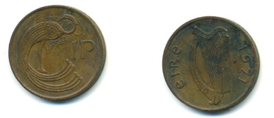 ИРЛАНДИЯ 1 ПЕННИ 1971 ПТИЧКА KM 20 бронза 4364-847