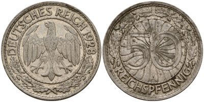 Германия 50 рейхспфеннигов 1928 A KM 49, J 324 никель 4189-837