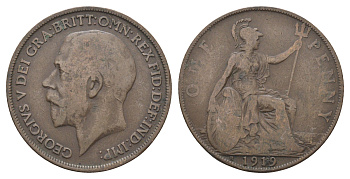 Великобритания 1 пенни 1919 Георг V (1910-1936) KM 810, Spink 4051 бронза 4661-631