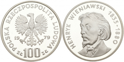 Польша 100 злотых 1979 MW, Генрик Венявский (1835-1880) KM 98, Parchimowicz 284 серебро PROOF 1087-8-72