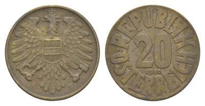 Австрия 20 грошей 1950 KM 2877 алюминиевая бронза 4147-827