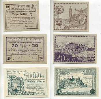 АВСТРИЯ НАБОР ИЗ 3 БАНКНОТ 1920 ДО 31 ДЕКАБРЯ 1920, НОТГЕЛЬД, 10, 20, 50 ГЕЛЛЕРОВ, MARTGEMEINDE OTTENSHEIM бумага aUNC 00-00