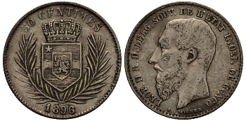 Бельгийское Конго 50 сантимов 1896 Леопольд II король Бельгии KM 5 серебро 5010-115