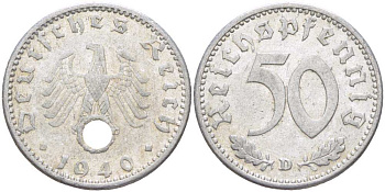 Германия 50 рейхспфеннигов 1940 D KM 96, J. 372 алюминий 4523-322