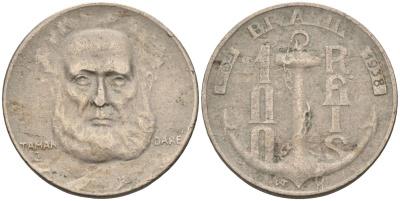 Бразилия 100 рейс 1938 Маркиз Тамандаре KM 536 медно-никель 4115-635