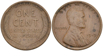 США 1 цент 1919 Линкольн KM 132 бронза 4576-259