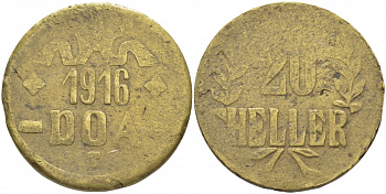 Немецкая Восточная Африка (Танзания) 20 геллеров 1916 T, Ost-Africa, малая корона, буквы LL острые Jaeger 724 b, KM 15a, WK 27 a латунь 5010-641