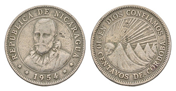 Никарагуа 10 сентаво 1954 KM 17.1 медно-никель 4643-243