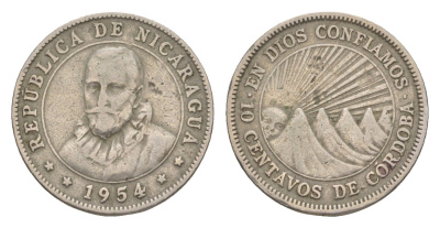 Никарагуа 10 сентаво 1954 KM 17.1 медно-никель 4643-243