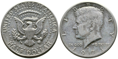 США 1/2 доллара (50 центов) 1971 D, Джон Кеннеди KM 202b медь плакированная медно-никелем 4607-635