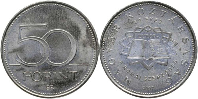 ВЕНГРИЯ 50 ФОРИНТОВ 2007 50 ЛЕТ РИМСКОМУ ДОГОВОРУ KM 805 медно-никель UNC 117-443