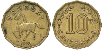 Уругвай 10 сентесимо 1978 KM 66 алюминиевая бронза 4164-765