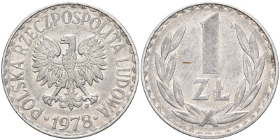 ПОЛЬША 1 ЗЛОТЫЙ 1978 MW KM 49.1 алюминий 106-533