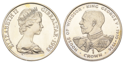 Гибралтар 1 крона 1993 Виндзорская династия - Король Георг V KM 140 медно-никель BU 11-087-25