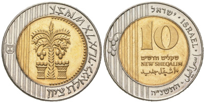 Израиль 10 новых шекелей 1995 JE 5755 KM 270 биметалл UNC 68-1057