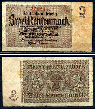 Германия 2 рентенмарки 1937 Pick 174 b бумага 8621-48-1-2