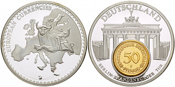 НИДЕРЛАНДЫ МЕДАЛЬ ND МОНЕТА НА МЕДАЛИ, СЕРИЯ ДОЕВРОВЫЕ ЕВРОПЕЙСКИЕ МОНЕТЫ, ГЕРМАНИЯ, 50 ПФЕННИГОВ, БРАНДЕНБУРГСКИЕ ВОРОТА серебрение PROOF 1090-2-11